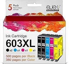ejet 603XL Compatible Ink Cartridge Replacement for Epson 603 603XL for Expression Home XP-3100 XP-4100 XP-2100 XP-2105 XP-3105 Workforce WF-2810 WF-2830 WF-2835 WF-2850(B/C/M/Y, 5-Pack)