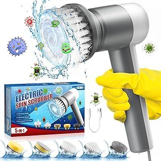 Rechargeable Electric Spin Scrubber, Cordless Cleaning Brush with Long Handle and 3 Replaceable Brush Heads Shower Scrubber for Bathroom Tub, Floor, Tile, Kitchen, Car Wash