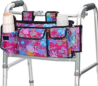 supregear Walking Frame Bag, Walker Basket Organizer Pouch Tote for Walker Style Rollator and Wheelchair, Updated Hook & Loop Design, Easy Access to Zipper Pocket (Purple Floral)