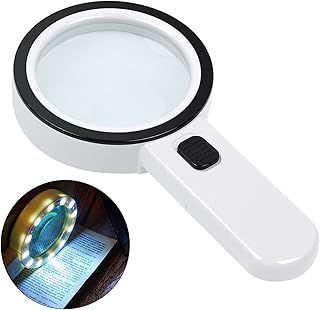Magnifying Glass with Light, 30X Handheld Large Magnifying Glass 12 LED Illuminated Lighted Magnifier for Macular Degeneration, Seniors Reading, Soldering, Inspection, Coins, Jewelry, Exploring
