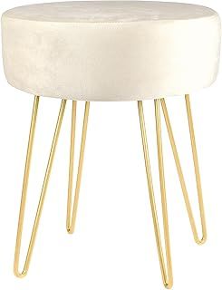 Harbour Housewares Velvet Round Foot Stool - Cream with Gold Legs - Small Modern Dressing Table Stool Pouffe Footstool Vanity Stools Vanity Chairs Footstools for Living Room, Bedroom