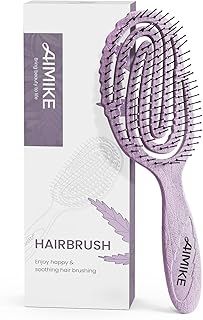 AIMIKE Detangle Brush - Bio-Friendly Curved Vented Brush w/Soft Bristles, Glides Through Tangles for Thick Hair, Wet or Dry - Suitable for Women, Men & Kids