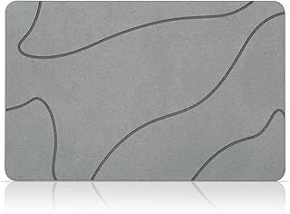 Stone Bath Mat, 100% Natural Diatomaceous Earth Shower Mat, Non-Slip Super Absorbent Quick Drying Bathroom Floor Mat, Shower Mat for Bathroom Floor, Easy to Clean (Dark grey)