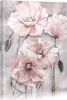 SUMGAR Pink Wall Art Flowers Canvas Prints Floral Blossom Pictures Blush Grey Paintings Artwork Framed for Women Girl's Bedroom Bathroom Home Decor 30x40cm Gift