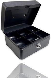 Metal Money Box Tin 6" Steel Cash Safe Box Petty Cash Deposit Tin with Lock 2 Keys for Security (BLACK)