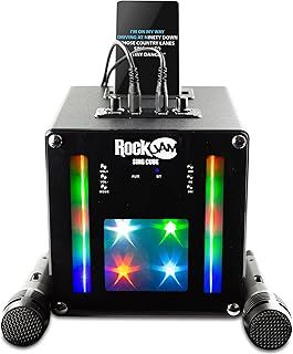 RockJam Singcube 5 Watt Bluetooth Karaoke Machine with Dual Microphones, Voice Change Effects and LED Lights, Black