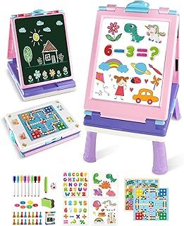 Easel Kids, 4 in 1 Double Sided Toddler Art Easel with Chalkboard & Magnetic Whiteboard, Foldable Kids Tabletop Easel with Drawing & Writing Accessories - Educational Toy for Girls (Purple)