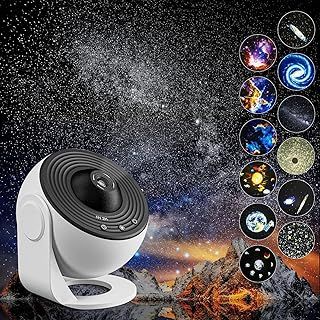 YunLone Home Planetarium Star Projector Galaxy Light Night Lights with 12Film Discs, Nebula/Moon/Celestial Galaxy Projector, 6500K Brightness, Zoom, Timer & Rotation Control, 3D Light Projector White