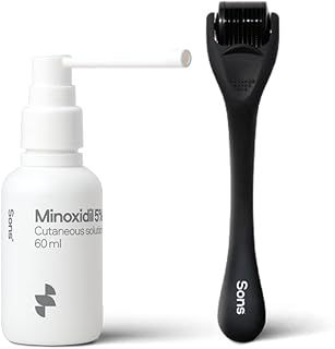 Sons Minoxidil 5% Cutaneous Solution and Dermaroller - Hair Regrowth & Thickening - For Hair Loss & Thinning in Men - Stimulates Collagen and Reactivates Shrunken Follicles - Roller and 1 Month Supply