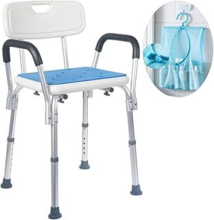 Medokare Shower Seat - Adjustable, Padded Shower Stool with Back Rest - Bath Chair for Elderly Adults & Seniors with Handles and Tool-Free Assembly, White