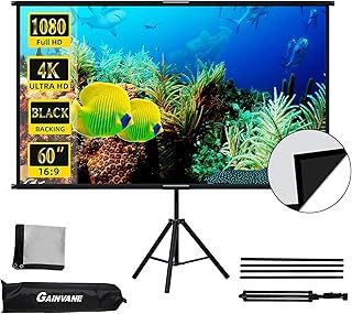 Projector Screen with Stand 60 inch,Indoor Projection-Screen with Black-Backing,16:9 HD Premium Wrinkle-Free Tripod Screen for Bedroom RV Movie Night