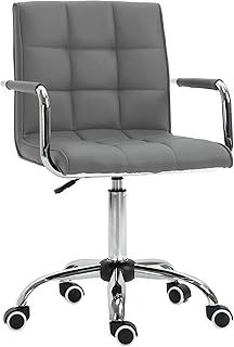 Vinsetto Mid Back PU Leather Home Office Desk Chair, Swivel Computer Chair with Arm, Wheels, Adjustable Height, Grey