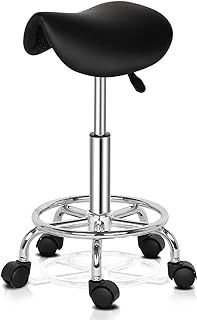 Bonnlo Adjustable Saddle Salon Stool Hydraulic Gas Lift Chair, Swivel Rolling Wheels & Ergonomic, for Hairdressing Manicure Tattoo SPA Beauty Therapy Bar Studio, Black