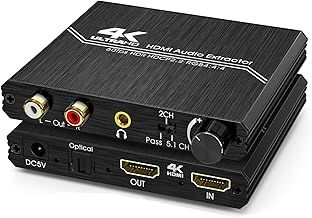 Tendak HDMI Audio Splitter - 4K HDMI to Optical SPDIF 3.5mm AUX Stereo RCA L/R Audio Converter with Volume Control Support 4K@60Hz HDCP 2.2 HDR 3D YUV 4:4:4