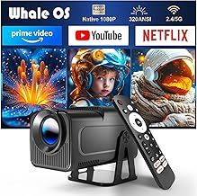 Ai Magcubic Smart Portable Mini Projector for Bedroom Ceiling, Built In Apps, 4K Support 1080P Native 320Ansi, Short Throw Phone Projector with Dual-Band Wifi 6 and Bluetooth 5.2 (HY320NTV-Whale OS)