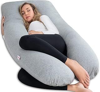 AngQi Pregnancy Pillows, U Shaped Pregnancy Body Pillow for Sleeping, 55 inch Maternity Pillow for Pregnant Women with Cooling Jersey Cover, Grey