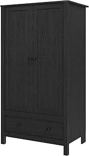 Panana 2 Door Wardrobe, Wooden Wardrobe with Drawer Bedroom Storage Furniture Large Cupboard Hanging Bar Clothes Rail Storage, Black