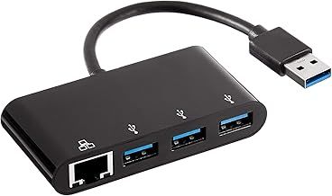 Amazon Basics 4-Port Adapter With 3 USB-A Ports + 1 RJ45 Gigabit Ethernet Port, Black