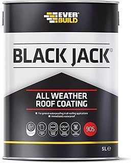 Everbuild Black Jack 905 – All Weather Roof Coating – Solvent-Based – Fibre-Reinforced – Fast Drying – Weatherproof – Black – 5 Litre