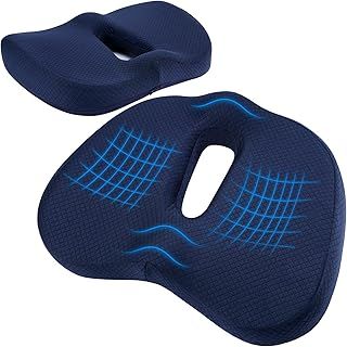Ainiv Memory Foam Seat Cushion, Breathable Seat Pads, Non-slip Chair Cushion for Office Computer Gaming Car, Coccyx Cushion for Lower Back, Coccyx Pain & Sciatica Relief, Washable Removable Cover,Blue