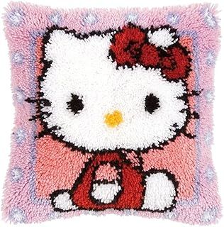 ROCKY&CHAO Latch Hook Kit for Adults, Cartoon Cat 17X17Inch, Latch Hook Cat Pillow Case Kits 43X43CM, DIY Latch Hook Cushion Kits, Cross Stitch Embroidery Kits Cushion Making Kits Home Decor