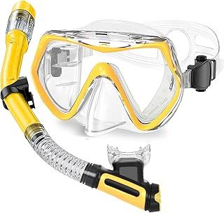 Snorkel Set Adults,Snorkel Mask Anti-Fog Panoramic View Diving Mask Dry Top Snorkel Kit Anti-Leak Snorkeling Gear for Snorkeling Scuba Diving Swimming Travel with Carry Bag