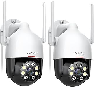 DEKCO 2K Security Camera Outdoor, CCTV Camera with Auto Tracking, Sound-Light Alarm, WiFi Home Security Camera Support Pan-Tilt 360° View, 2-Way Audio, Color Night Vision, Waterproof