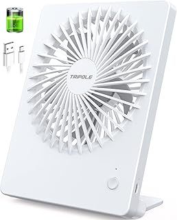 Desk Fan Silent, 3 Speeds USB Fan 2000mAh Rechargeable Battery Fan Last 4-16h Working Portable Fan, 180°Adjustable Mini Fan 30dB Table Cooling Fan for Bedroom, Office, Library, School-(White)