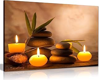 Aromatic Candles & Zen Stones Canvas Wall Art Picture Print (24x16in)