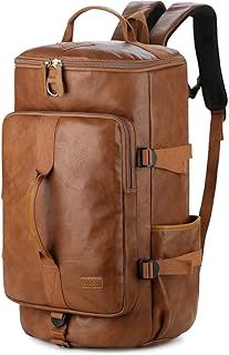 BAOSHA HB-26 3-Ways Leather Men Holdall Weekend Travel Duffel Tote Bag Backpack Shoulder Bags Convertible Travel Hiking Rucksack Overnight Weekender Bag Handbag