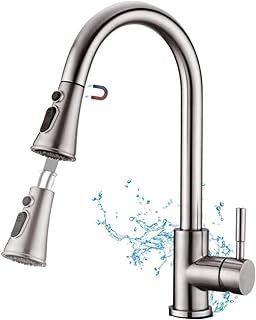 Kitchen Tap - Kitchen Sink Taps with Pull Down Sprayer, Mixer Tap Kitchen, Kitchen Taps with Pull Out Spray, Kitchen Sink Single Level Solid Brass Pull Out Tap with UK Standard Fittings