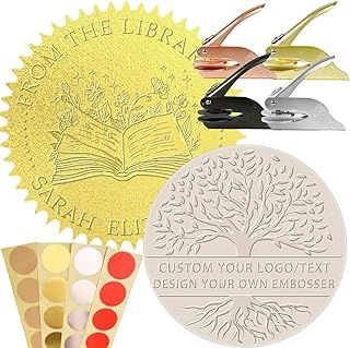 Book Embosser Personalised Stamp Custom Book Embossers Customised with Foil Stickers for Business Cards Customizable Your Own Text or Logo