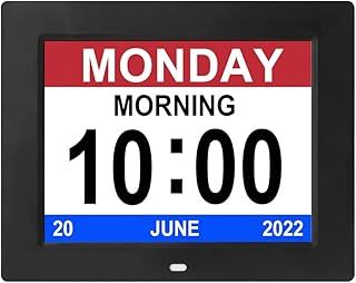 Dementia Clock 12 Alarms Auto-Dim Options Non-Abbreviations Day & Month Digital Day Calendar Clock for Dementia Alzheimer Vision Impaired Memory Elderly