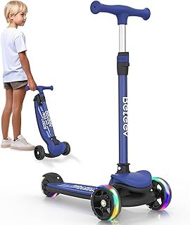 BELEEV A8 Foldable Scooter for Kids Ages 3-12, 3 Wheel Scooter for Toddlers Girls Boys, Light up Kick Scooter for Children, 4 Adjustable Height, Big Wheels, Lean to Steer, Extra-Wide & Non-Slip Deck
