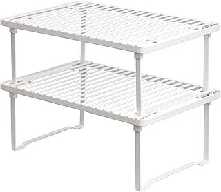 Amazon Basics Stackable Kitchen Storage Shelves, Pack of 2, 20.3 D x 31.6 W x 11.4 H cm, Metal, White