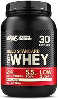 Optimum Nutrition Gold Standard 100% Whey Muscle Building and Recovery Protein Powder With Naturally Occurring Glutamine and BCAA Amino Acids, Unflavoured, 30 Servings, 900 g