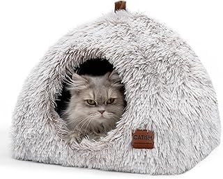 CATISM Cat Bed, Cat Igloo Cave Pet Bed for Dogs Large Indoor Tent Cave Nesting Bed Anti-slip 2-in-1 Triangle Cave House Nest House with Handle Washable Removable Pillow Cushion