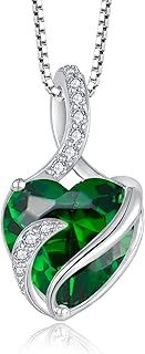 FJ Necklaces for Women 925 Sterling Silver Heart Birthstone Pendant Necklace Jewellery Gifts for Women Girls