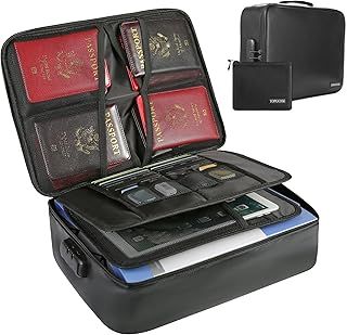 File Organizer Bags with Lock 2 Set,TOPGOOSE Fireproof Document Bag & Money Bag with Waterproof Zipper, Multi-Layer Portable Filing Storage for Important File Passport Certificates Legal Documents