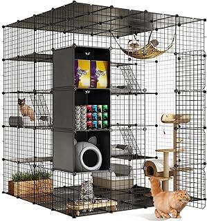 YITAHOME Large Cat Cage Indoor, Enclosure Metal Wire 4-Tiers Cat Kennels with 4 Doors, 3 Ladders DIY Cat Playpen with Large Hammock, Animals Cages for for 1-3 Cats Bunny Chinchilla Black 104x72x140 cm