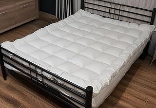 4AS Supersoft Mattress Topper Kingsize Bed - 1100 GSM Filling 4 Inch (10cm) Thick Mattress Topper with Elasticized Corner Straps - White (King 150x200 cm)