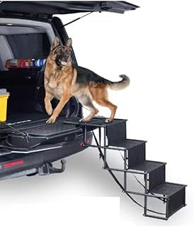 STARNINE Foldable Dog Car Ramp Dog Car Ladder Steps Lightweight Portable Dog Car Access Ramp Stairs Steel & Oxford Fabric