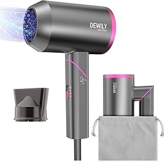 Hair Dryer Travel Hairdryers for Women Men-DEWILY Powerful Foldable Ironic Hair Dryers for Curly Hair and Straight Hair，Small Blow Dryer for Women Men, Fast Drying