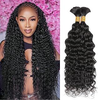 Water Wave Human Braiding Hair For Micro Braid Deep Wave Bulk Human Hair for Boho Braids 100% No Weft Brazilian Virgin Curly Human Hair Extensions for Boho Braids 1B#, 20Inch 100g