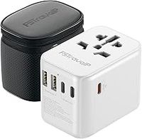 Worldwide Travel Adapter with USB C PD 35W Fast Charge, FSTravelP Universal Plug Adaptor with 5 USB (2 USB A+3 Type C) Dual 10A Fused International Power Adapter for UK EU US AU 150+ Countries
