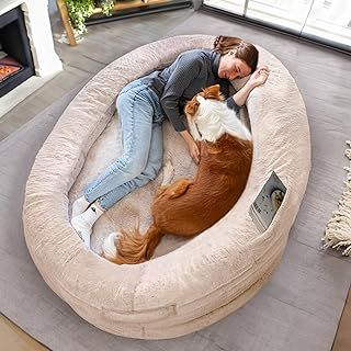 Human Dog Bed for Adults & Furry Friends | Warm & Comfortable Human Sized Dog Bed | Bean Bag Dog Bed | Giant Dog Bed for Humans & Pets | Human Size Dog Bed For Adults | Blue Grey | Detachable Cover