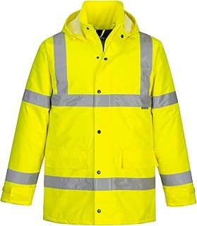 Portwest S460 Men's Winter Traffic Jacket Hi Vis Hooded Work Coat Reflective Fully Lined Zip Safety Utility Waterproof Reflective Workwear