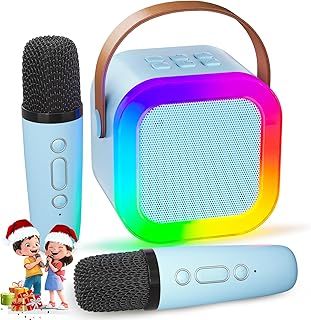 Karaoke Machine for Kids with 2 Microphone, Birthday Gifts for Girls Toys Age 3-15 Years Old Girls Gifts Kids Microphone Toys Portable Kids Karaoke Machines with LED Party Lights (Blue)