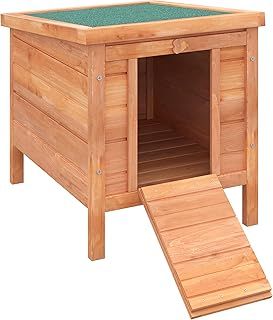 PawHut Wooden Rabbit Hutch Outdoor, Guinea Pig Hutch, Rabbit Hideaway, Cat House, Bunny Cage Small Animal House 51 x 42 x 43 cm, Natural