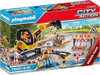 Playmobil 71045 Road Works Construction Zone Promo Pack, road works, building site, construction Toys, digger, Fun Imaginative Role-Play, PlaySets Suitable for Children Ages 4+